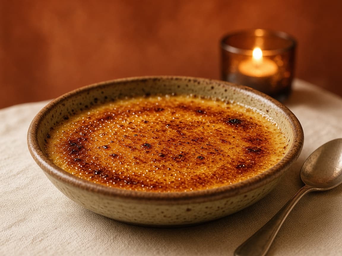 Illustrative photograph of crema catalana with a caramelized sugar top.